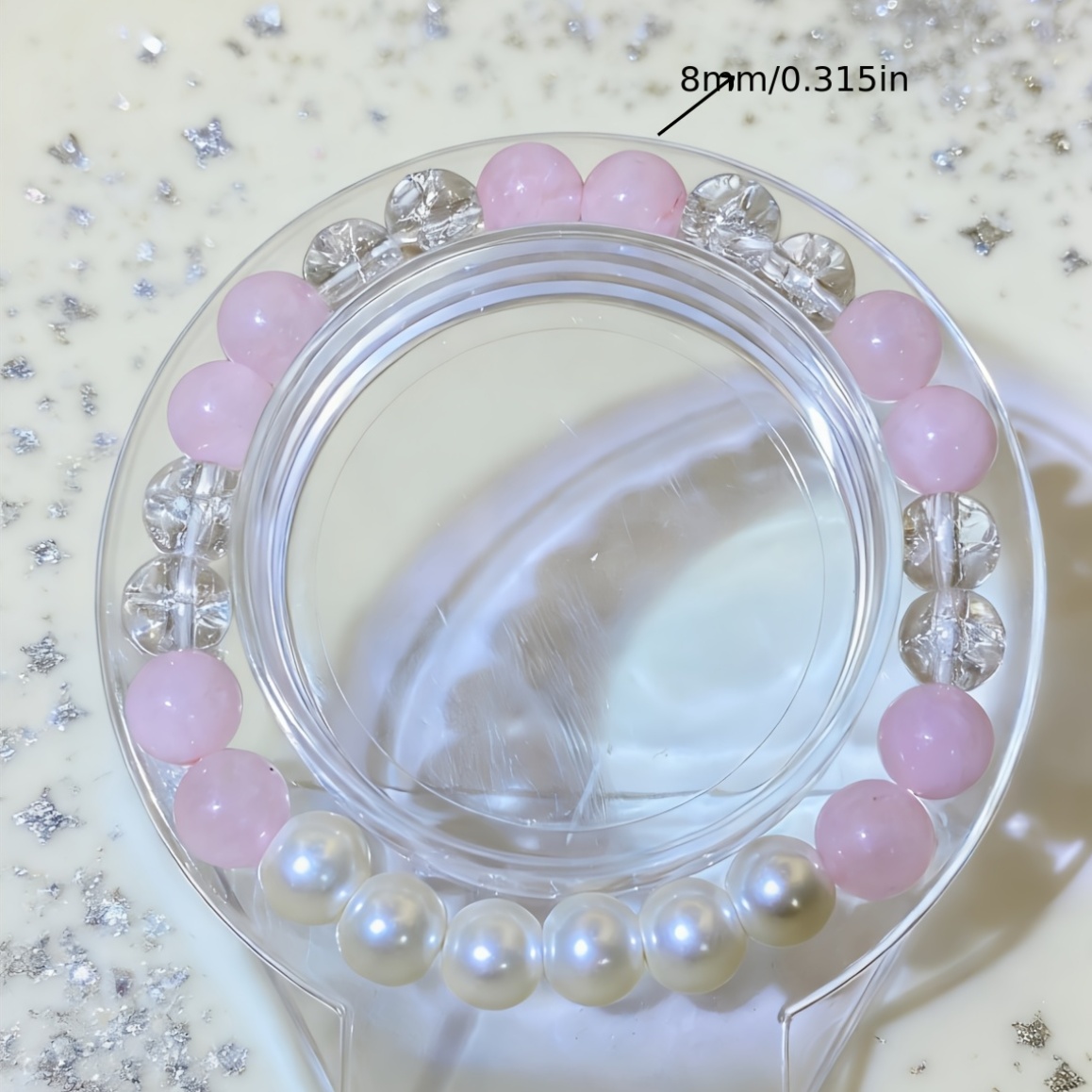 Artificial Pink Crystal Flower Pearl Bracelet, Light Luxury Gift